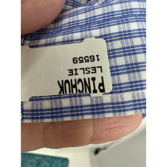 VTG Yves Saint Laurent Dress Shirt Mens 16.5 Blue White Plaid Gingham Button Up - Picture 7 of 15